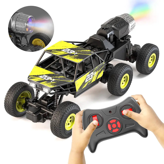 MIRANA MEGA RANGER APP AND REMOTE CONTROL CAR - DUAL MOTOR, LED HEADLIGHTS, SMOKE EXHAUST, 6 DRIVE WHEEL, 2000 MAH LI-ION RECHARGEABLE BATTERY, C TYPE USB CHARGING (YELLOW )