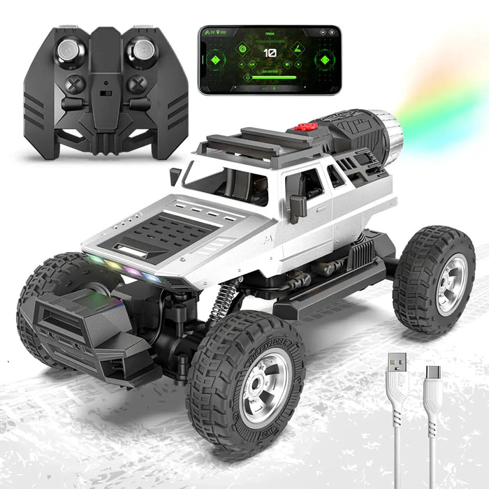 MIRANA EXPLORER 4X4 ALL WHEEL DRIVE REMOTE AND APP CONTROL MONSTER TRUCK, 1.5X POWERFUL NITRO, 2500 MAH LION RECHARGEABLE BATTERY, C TYPE USB CHARGING,SCALE 1:16 (SILVER)