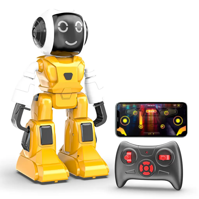 MOONWALKER WALKING AND TALKING ROBOT - IN-BUILT BLUETOOTH SPEAKER, CLAP DETECTION, RECHARGEABLE BATTERY, C TYPE USB CHARGING, VOICE COMMANDS, REMOTE AND APP CONTROL ( YELLOW )