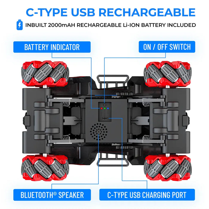 MIRANA DRIFTER 360 ROTATING MUSICAL TOY CAR, SCALE 1:20 1.5* HIGH SPEED BOOST, 2000 MAH C-TYPE USB RACHARGEABLE BATTERY (GREY)