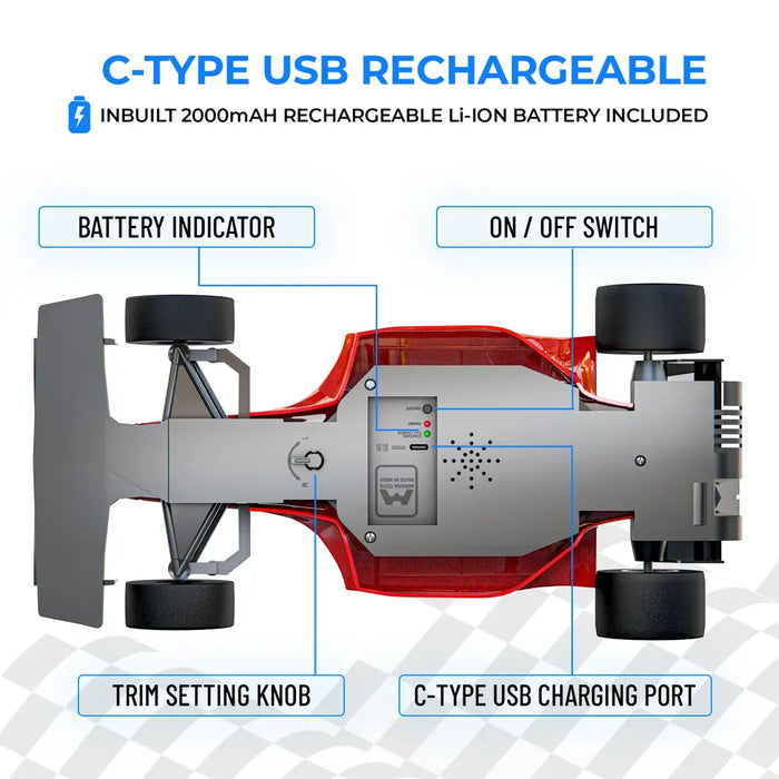 MIRANA F1R SUPER CAR APP & REMOTE CONTROL SUPER CAR - 1.5X NITRO BOOST, IN-BUILT BLUETOOTH SPEAKER, 2000 MAH C TYPE USB RECHARGEABLE BATTERY, DUAL MOTOR & SOFT RUBBER WHEELS SCALE 1:16 (RED)