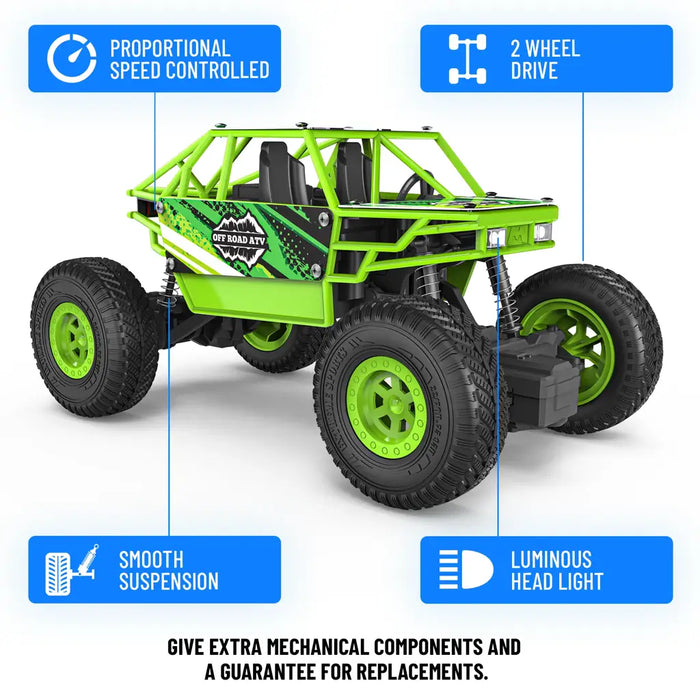 MIRANA DUSTER REMOTE 2WD, SCALE 1:20, ALL TERRAIN VEHICLE REMOTE CONTROL, 2.4 GHZ REMOTE CONTROL RANGE, 1200 MAH BATTERY, C-TYPE RECHARGEABLE BATTERY, 1.5*POWERFULL BOOST (GREEN)