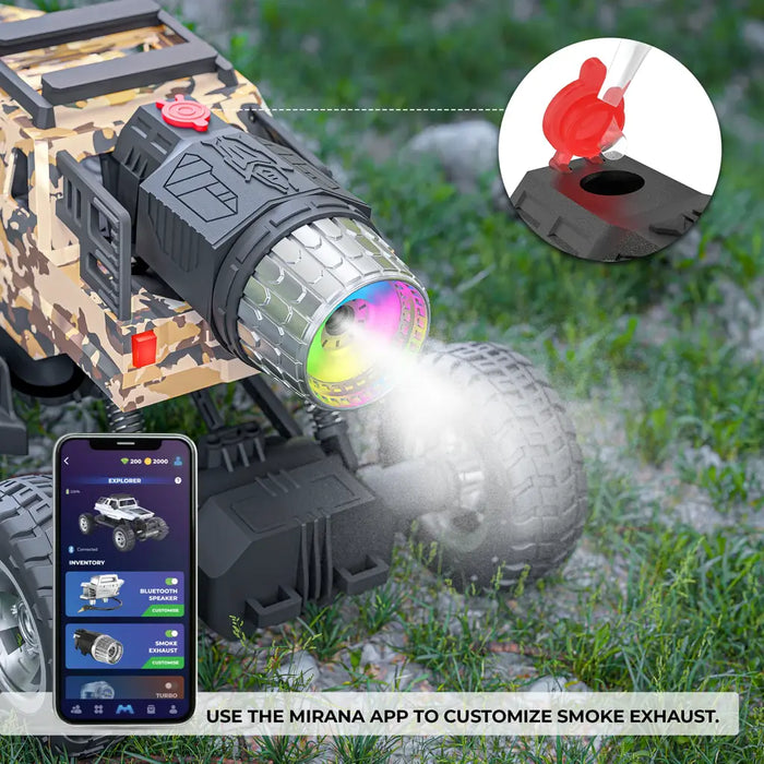 MIRANA EXPLORER 4X4 ALL WHEEL DRIVE REMOTE AND APP CONTROL MONSTER TRUCK, 1.5X POWERFUL NITRO, 2500 MAH LION RECHARGEABLE BATTERY, C TYPE USB CHARGING,SCALE 1:16 (SDESERT CAMO)