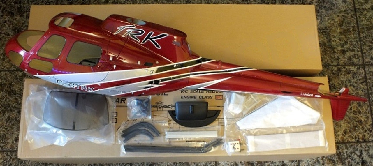 FUNKEY SCALE FUSELAGE AS350 ECUREUIL FOR .50 (600) SIZE SILVER RED WITH LANDING SKID