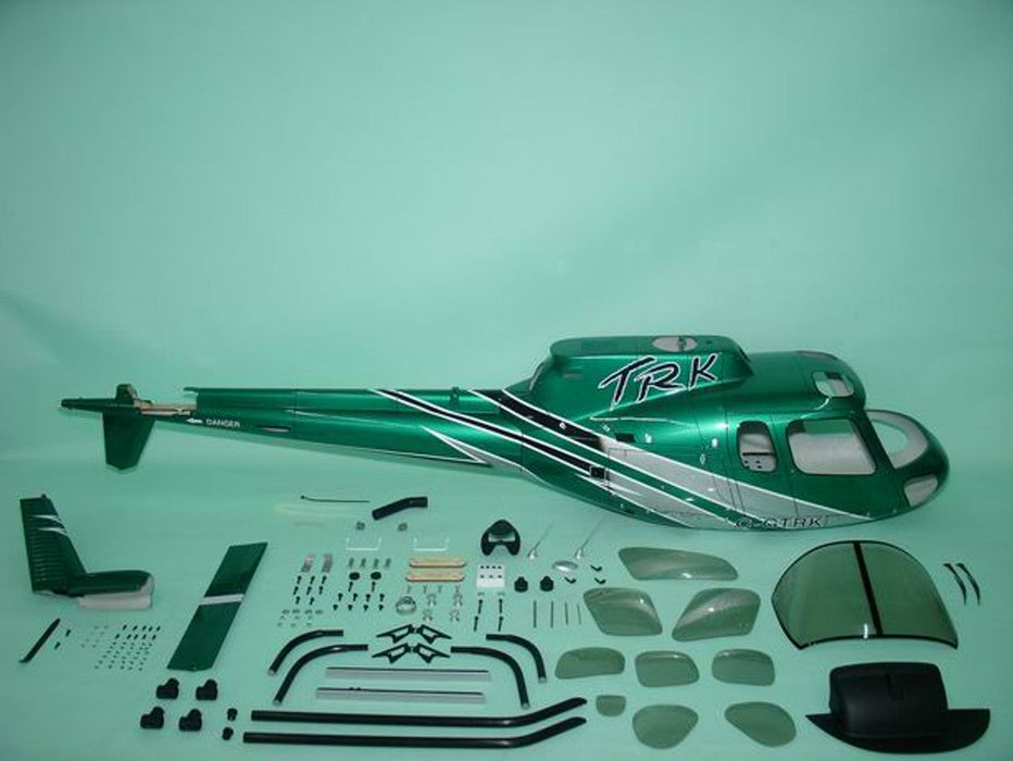 FUNKEY SCALE FUSELAGE AS350 ECUREUIL .50 (600) SIZE SILVER GREEN COLOR WITH LANDING SKID