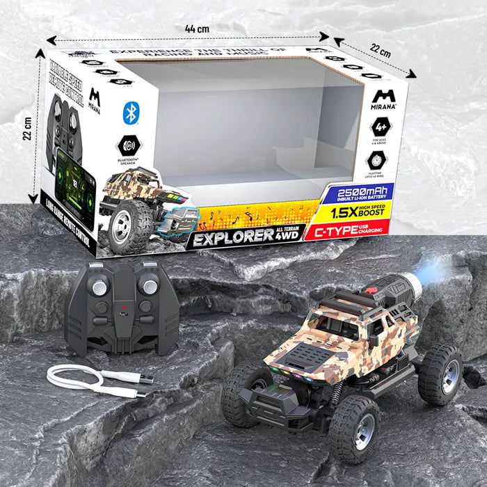 MIRANA EXPLORER 4X4 ALL WHEEL DRIVE REMOTE AND APP CONTROL MONSTER TRUCK, 1.5X POWERFUL NITRO, 2500 MAH LION RECHARGEABLE BATTERY, C TYPE USB CHARGING,SCALE 1:16 (SDESERT CAMO)