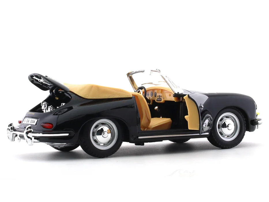 BBURAGO 1961 PORSCHE 356B CABRIOLET BLACK 1:24 SCALE 92078