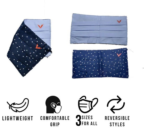 Earth Save 3Pleats Double Sided Face Mask Polkadot Blue Small
