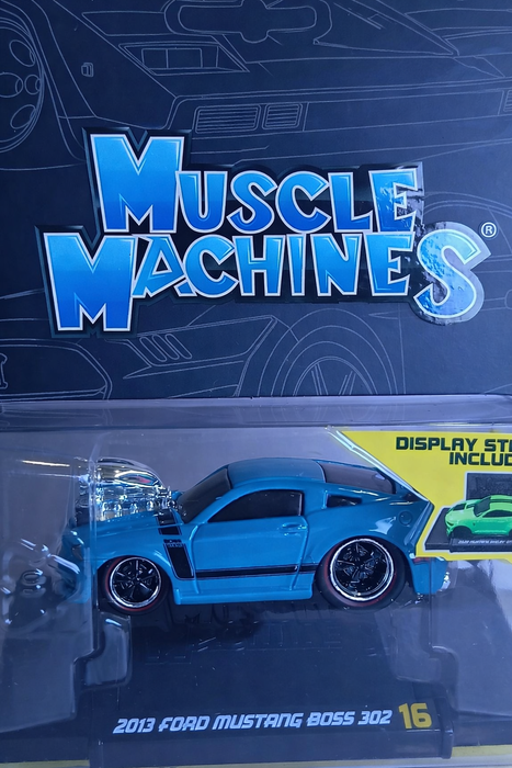 MAISTO MUSCLE MACHINES 1/64 SCALES 2013 FORD MUSTANG BOSS 302 METAL DIECAST BLUE SERIES 3 MODEL 16 CODE 15526