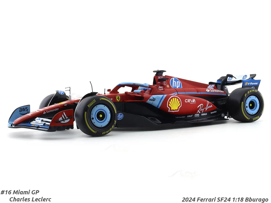 BBURAGO FERRARI SF24 #16 CHARLES LECLERC MIAMI GP 1:18 SCALE DIECAST MODEL