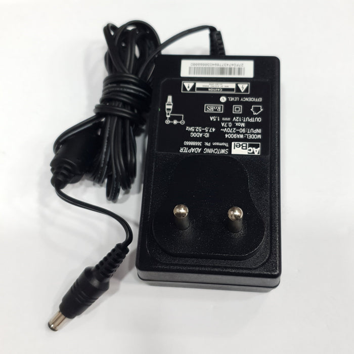 ACBEL AC-DC ADAPTOR (MODEL WA9004) AC INPUT: 90-270V DC OUTPUT: 12V 1.5A WITH 5.5MM X 2.5MM BARREL PIN
