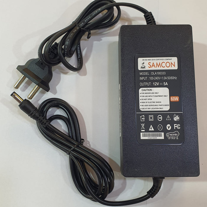 SAMCON POWER ADAPTOR 60W 12V 5A SLIM SERIES Compatible For LCD/LED/TV  MAIN LEAD 5.5MM X 2.5MM