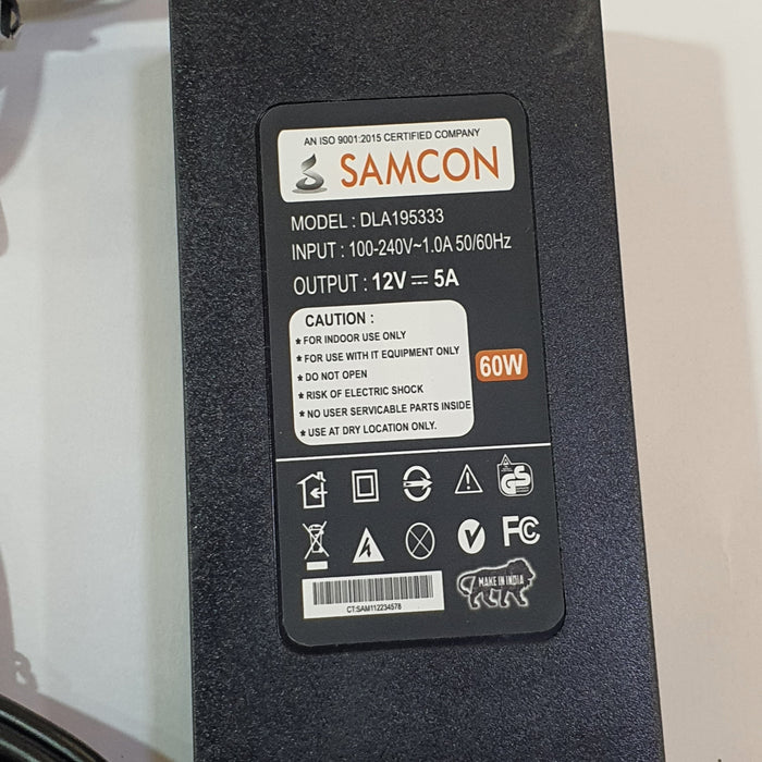 SAMCON POWER ADAPTOR 60W 12V 5A SLIM SERIES Compatible For LCD/LED/TV  MAIN LEAD 5.5MM X 2.5MM