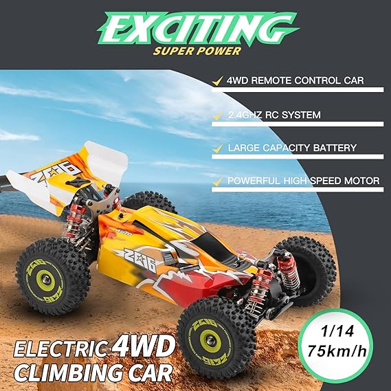 1:14 Scale 2.4Ghz RC Car, 4WD 75Km/H High Speed Racing Car, Off-Road Buggy Drift Car RTR