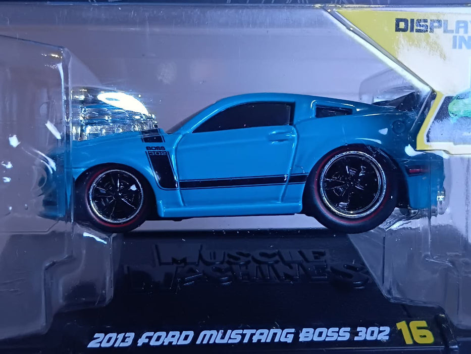 MAISTO MUSCLE MACHINES 1/64 SCALES 2013 FORD MUSTANG BOSS 302 METAL DIECAST BLUE SERIES 3 MODEL 16 CODE 15526
