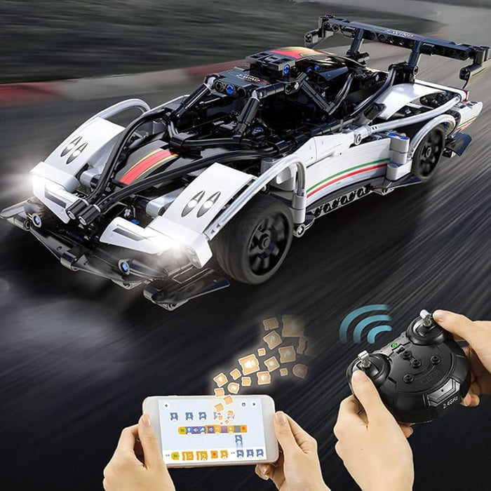Cada, 457 Pieces, Moving Blocks Kit, Smart Phone Interlocking RC Racing Car,  Longest Side 12.6 Inches 32 Cm, Programming, White