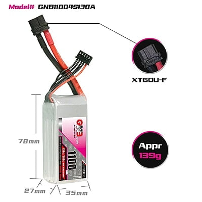 GNB 1100MAH 4S1P 14.8V 130C LIPO BATTERY