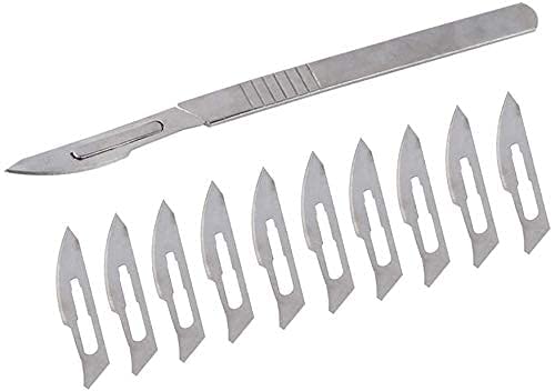 EUZA CARBON STEEL SURGICAL BLADE SCALPEL BLADE NO.11- (10 PCS) WITH STAINLESS STEEL BP HANDLE NO.3 -(1PCS) | B0BN224PFM ( BLADE11_3 )