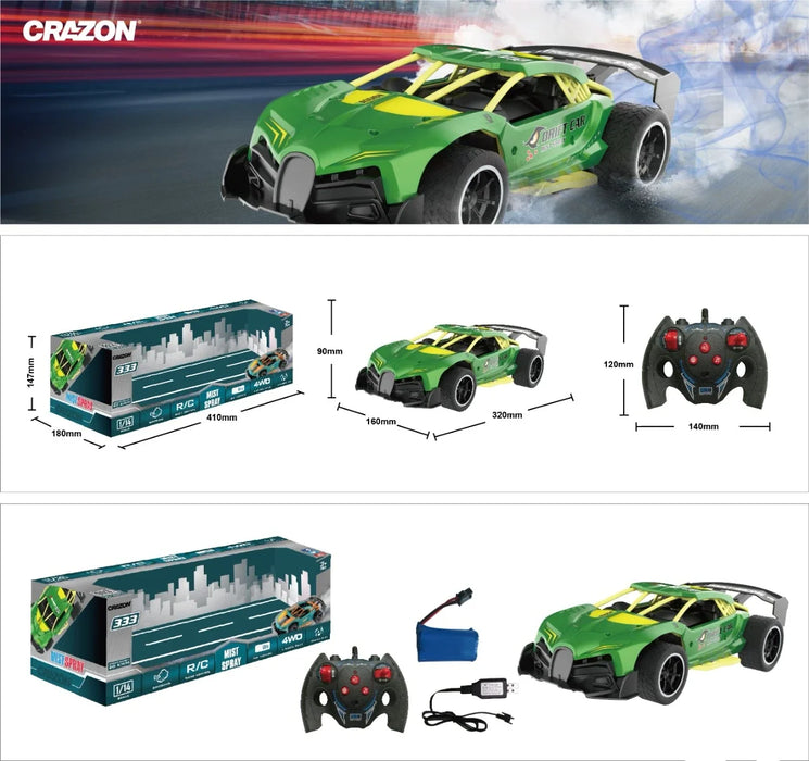 RC MIST SPRAY CRAZON 4WD SMOKING 333 1:14 SCALE 27MHZ RC CAR GREEN 333-SC21141