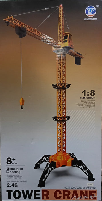 XF Tower Crane Simulation Model – Large Construction Machinery with Heavy-Duty Alloy Components, Super-Long Boom, 2.4G Remote Control, 1:8 Scale