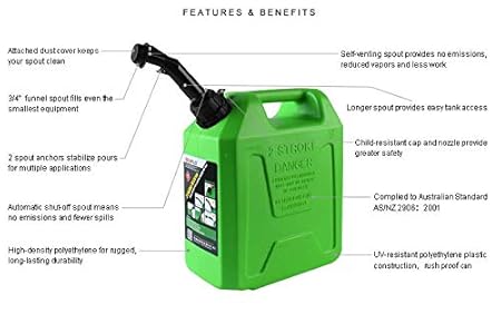 JTI FUELMATE 20 L GREEN PLASTIC JERRY CAN WITH INTEGRATED SPOUT
