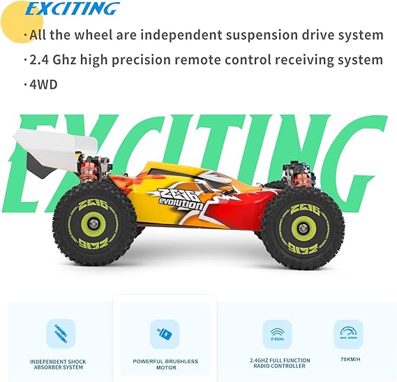 1:14 Scale 2.4Ghz RC Car, 4WD 75Km/H High Speed Racing Car, Off-Road Buggy Drift Car RTR