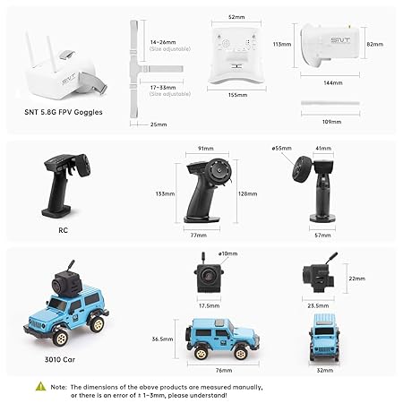 SNICLO 1:64 Scale Jeep Wrangler Remote Control Car Off-Road Series,Rc Car With Camera And FPV Goggles (BLUE)