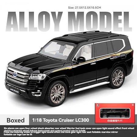 TOYOTA LAND CRUISER 1:18 DIECAST MODEL CZ805 PULL BACK ALLOY CAR WITH OPNABLE DOORS, SOUND & LIGHT