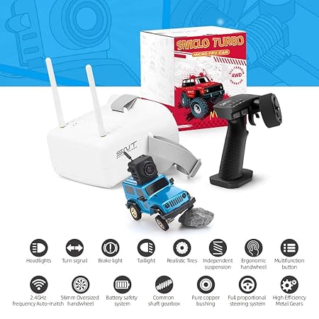 SNICLO 1:64 Scale Jeep Wrangler Remote Control Car Off-Road Series,Rc Car With Camera And FPV Goggles (BLUE)