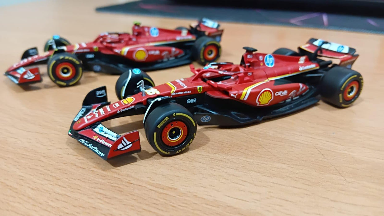 BBURAGO FERRARI FORMULA RACING SF24 # 16 CHARLES LECLERC & #55 CARLOS SAINZ 1:43 SCALE DIECAST 18-36856(2Pc)