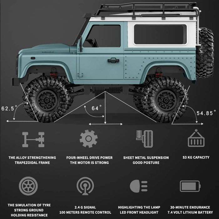 MN MODEL LAND ROVER MN-90 1/12 2.4G 4WD RC CRAWLER WITH FRONT LED LIGHT (CELADON GREEN)