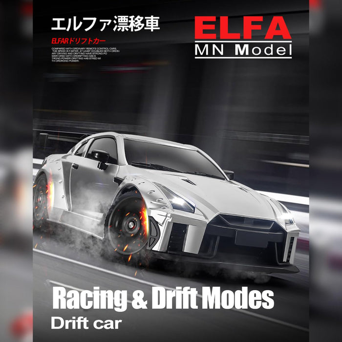 MN MODEL DRIFT GT-R R35 MN268 1:16 W/GYRO RTR REAR DRIVE DRIFT CAR (SILVER)