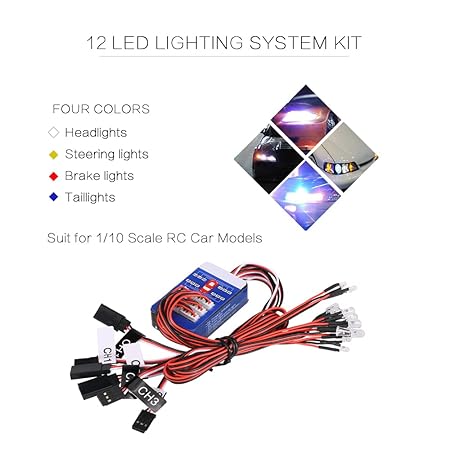 LED LIGHTS 12 NOS WITH BRAKE SIMULATION FLASHING LIGHTS FOR RC CAR 1/10