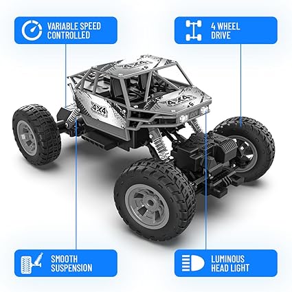 MIRANA DUSTER 4X4 ALL WHEEL DRIVE REMOTE CONTROL MONSTER TRUCK, SCALE 1:16, 105*POWERFUL BOOST, 2000 MAH INBUILT LI-ION BATTERY, LUMINOUS HEADLIGHTS (SILVER)