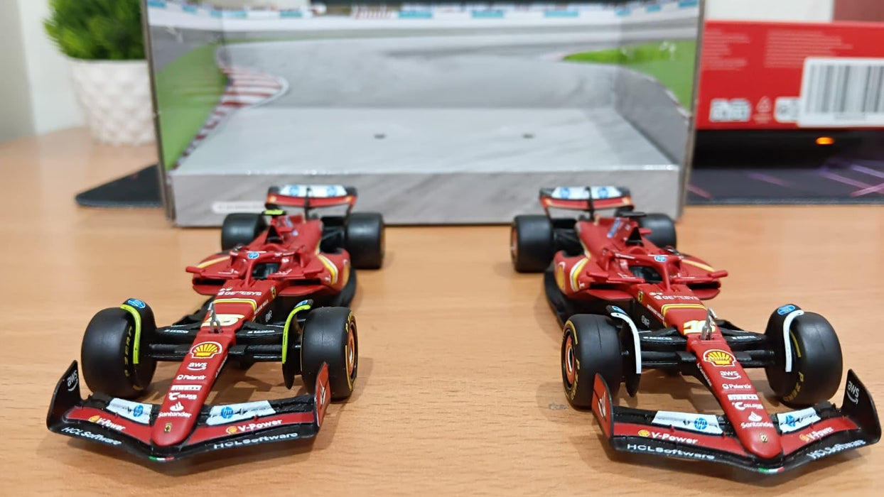 BBURAGO FERRARI FORMULA RACING SF24 # 16 CHARLES LECLERC & #55 CARLOS SAINZ 1:43 SCALE DIECAST 18-36856(2Pc)