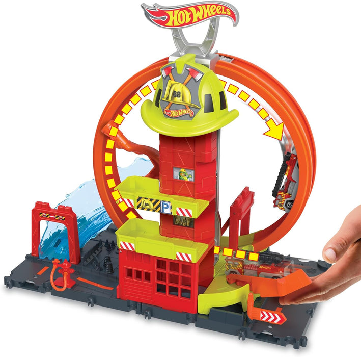 HOT WHEELS CITY SUPER LOOP FIRE STATION PLAYSET, TRACK SET WITH 1 TOY CAR (PRODUCT NO:HKX41)