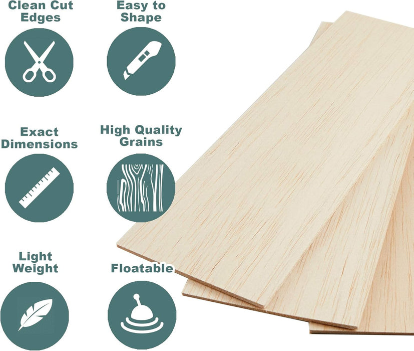Balsa Wood Sheets Assorted Pack – 1–2 mm Thickness, 29.5–99 cm Length (21 Pcs) | RC &amp; Hobby Craft Building Material