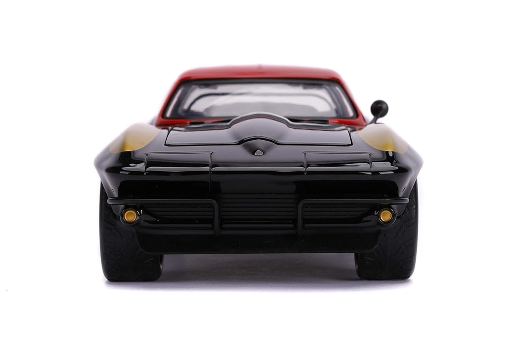 JADA TOYS DIECAST HOLLYWOOD RIDES 1:24 1966 CHEVY CORVETTE CAR WITH BLACK WIDOW ACTION