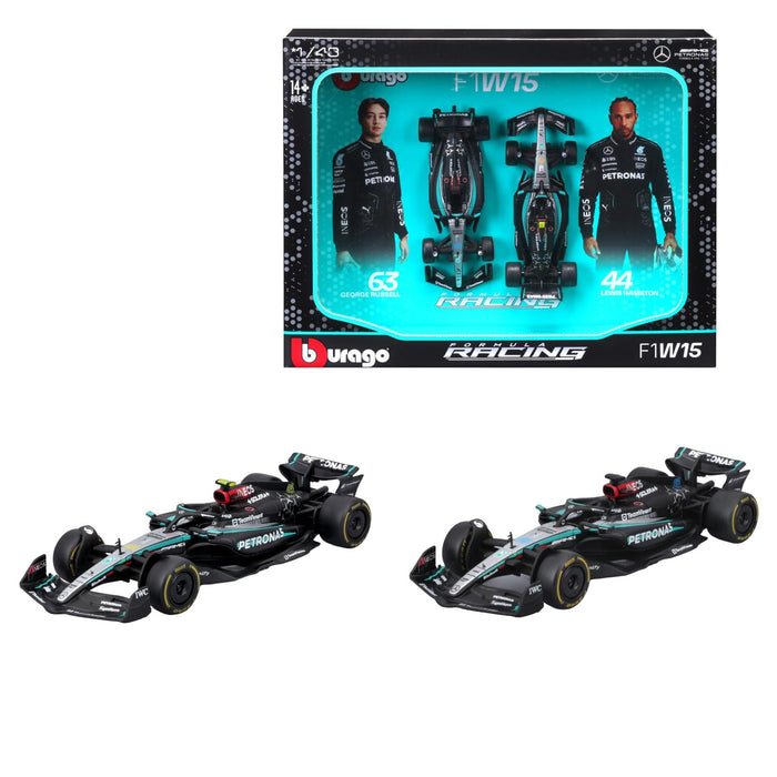 BBURAGO FORMULA RACING AMG F1 W15 PETRONAS PERFORMANCE NO 63 GEORGE RUSSELL & NO 44 LEWIS HAMILTON 1/43 DIE CAST 18-38115