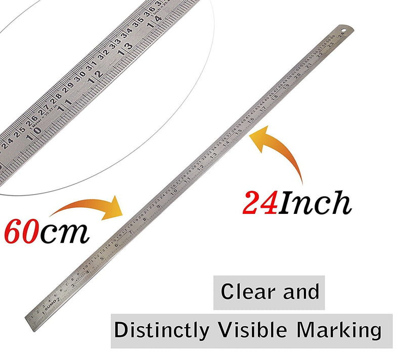 Tia Crafts 24 Inch, 60 Cm Stainless Steel Ruler Scale Long Double