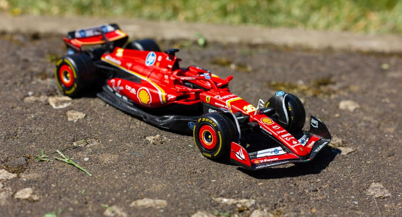 BBURAGO FERRARI FORMULA RACING SF24 # 16 CHARLES LECLERC & #55 CARLOS SAINZ 1:43 SCALE DIECAST 18-36856(2Pc)