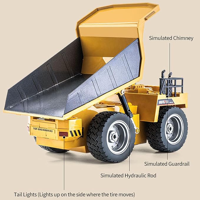 HUINA 1533 RC METAL VERSION DUMP TRUCK ENGINEERING VEHICLE SCALE 1/18 WITH 9 FUNCTIONS