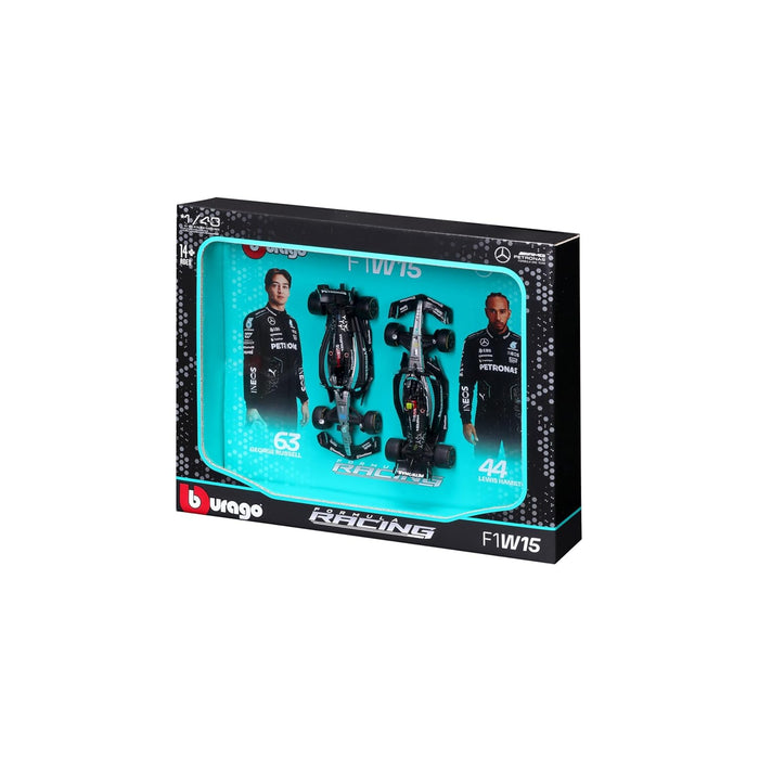 BBURAGO FORMULA RACING AMG F1 W15 PETRONAS PERFORMANCE NO 63 GEORGE RUSSELL & NO 44 LEWIS HAMILTON 1/43 DIE CAST 18-38115