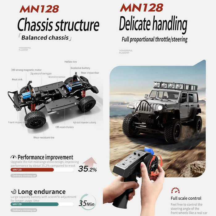 MN MODEL RC CRAWLER MN128 RTR 1/12 2.4G 4WD RC WITH LED LIGHT (BLACK)