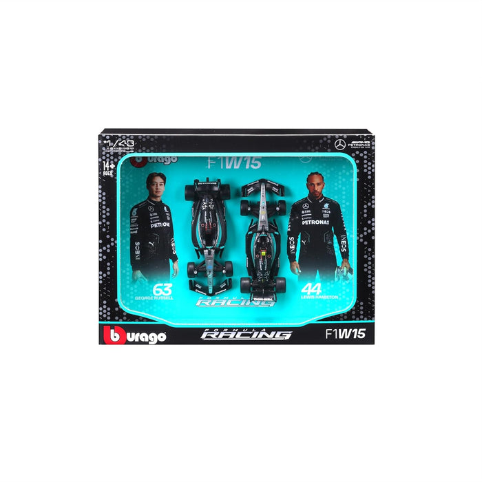 BBURAGO FORMULA RACING AMG F1 W15 PETRONAS PERFORMANCE NO 63 GEORGE RUSSELL & NO 44 LEWIS HAMILTON 1/43 DIE CAST 18-38115