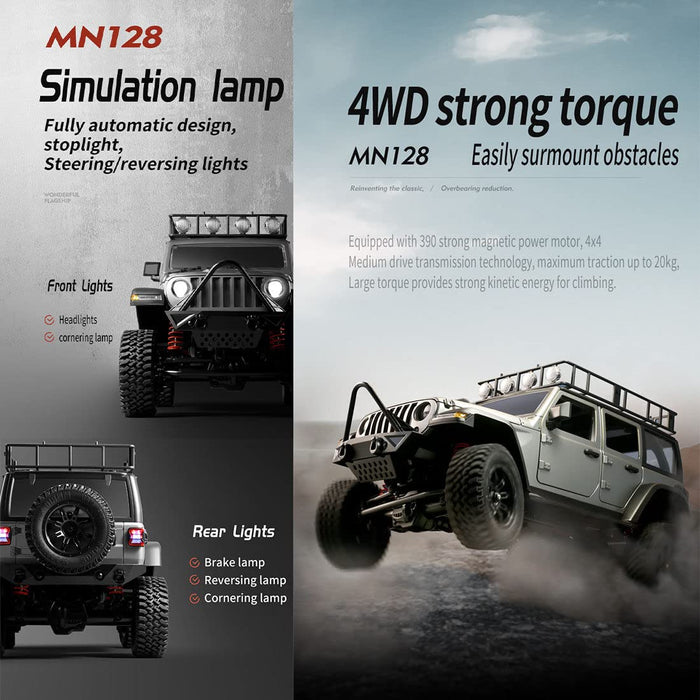 MN MODEL RC CRAWLER MN128 RTR 1/12 2.4G 4WD RC WITH LED LIGHT (BLACK)