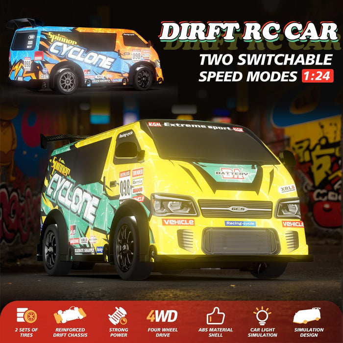 1:24 RC Drift Car - with LED Lights, JDM RC Cars Includes Drift Tire Kit USB Rechargeable Battery, Boys rc Cars Toys for Christmas Birthday