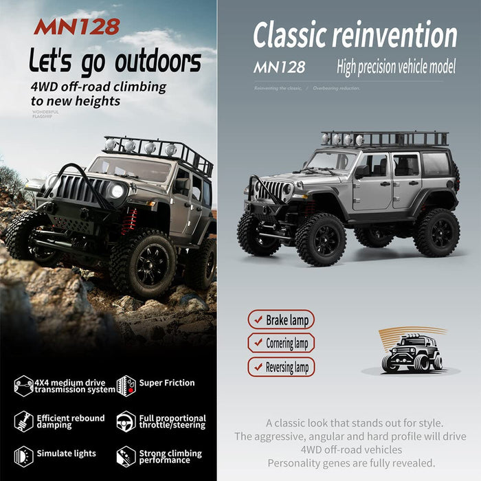 MN MODEL RC CRAWLER MN128 RTR 1/12 2.4G 4WD RC WITH LED LIGHT (BLACK)