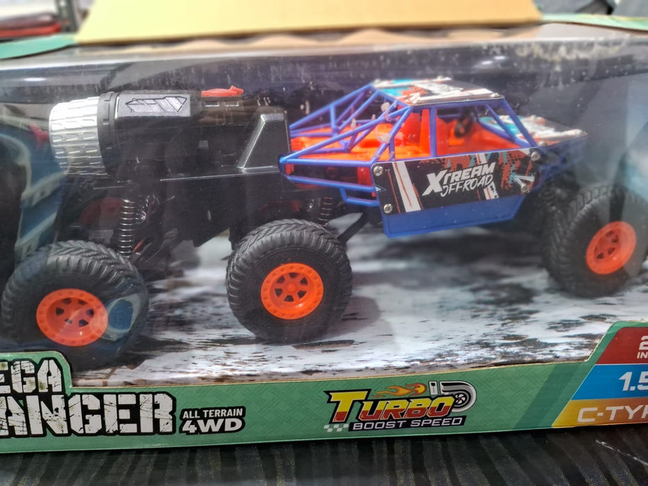 MIRANA  MEGA RANGER APP AND REMOTE CONTROL CAR - DUAL MOTOR, LED HEADLIGHTS, SMOKE EXHAUST, 6 DRIVE WHEEL, 2000 MAH LI-ION RECHARGEABLE BATTERY, C TYPE USB CHARGING (BLUE & ORANGE)