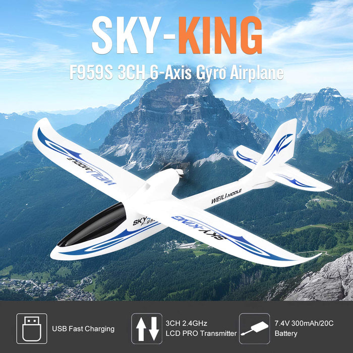 WLTOYS F959S SKY-KING 2.4G 3CH 6-AXIS RTF RC AIRPLANE BLUE